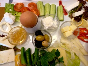 Typical Turkish breakfast (not pictured: bread and unlimited tea)