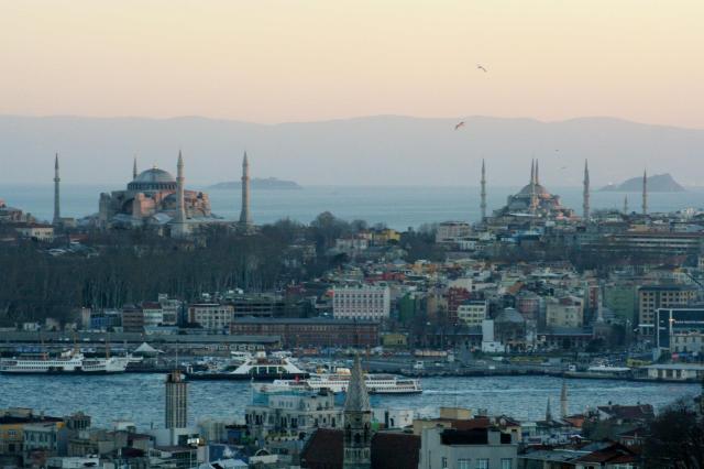 View of the Old City, the Golden Horn, and the Sea of Marmara from 360 Bar, in the New City.