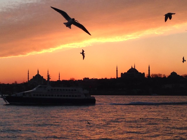 Blue Mosque and Hagia Sophia at sunset